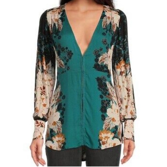 Free People NWT Mikayla Floral Print Tunic Long Sleeve Blouse Size XS/Small - Picture 3 of 16